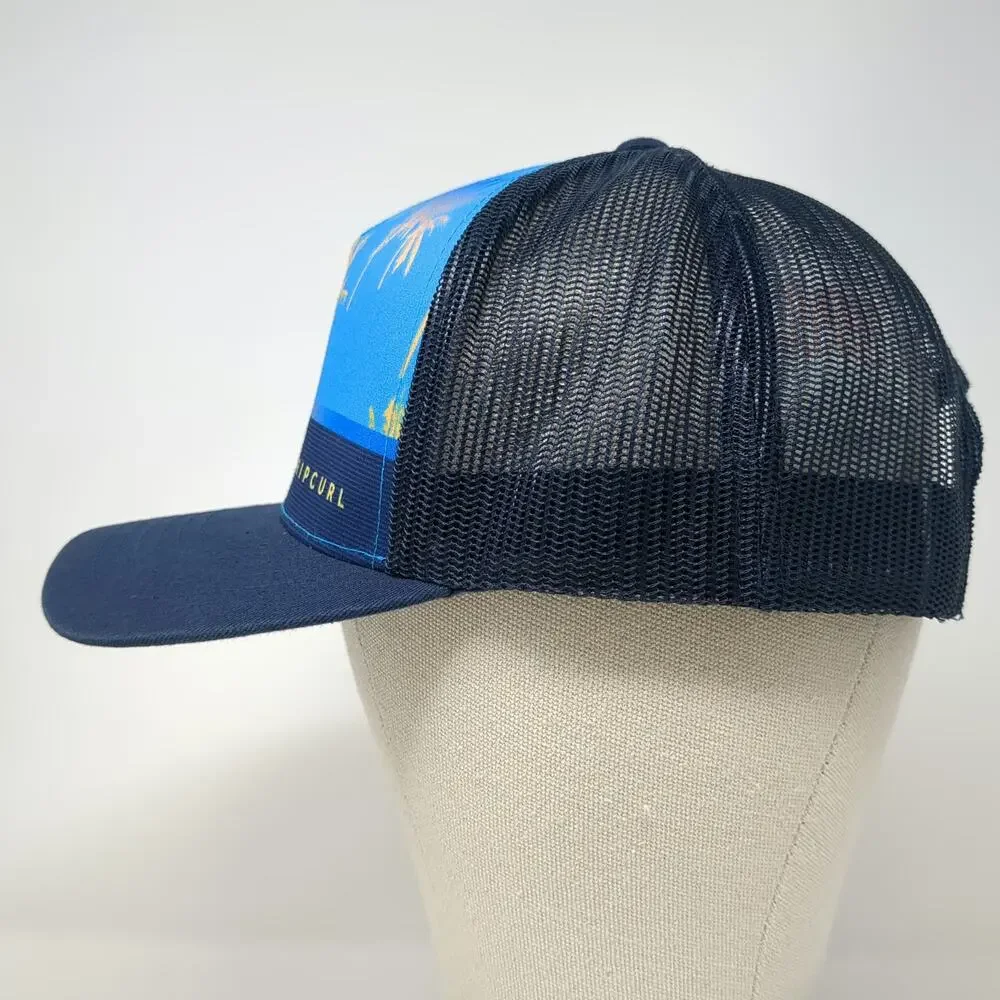 Rip Curl Trucker Hat Blue One Size Snapback Palm Tree Sunset Surf Mesh Back